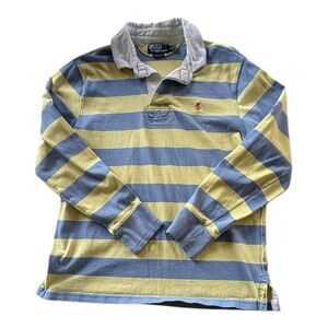 Vintage 90s Polo Ralph Lauren Yellow Blue Rugby Shirt Men's Size L Custom Fit